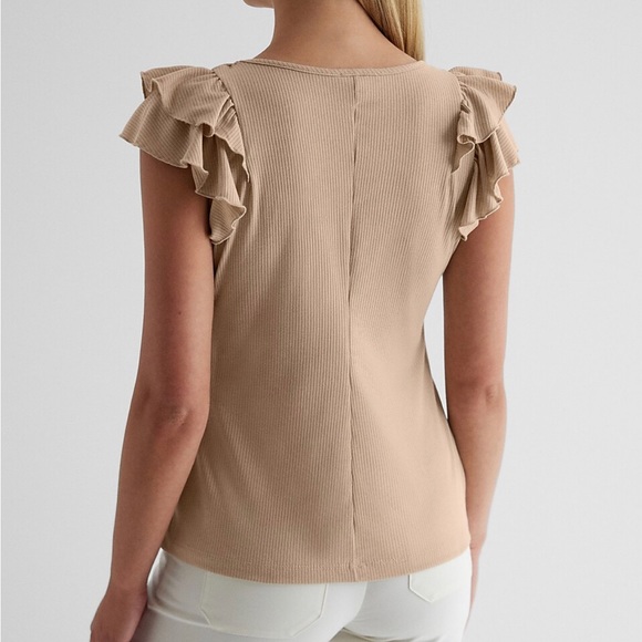 Express Ribbed Crew Neck Ruffle Sleeve Tee - Picture 2 of 7
